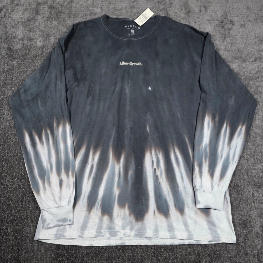 PacSun Men XL Allow Growth Tie Dye Long Sleeve T-Shirt Black Gray Punk Emo NWT